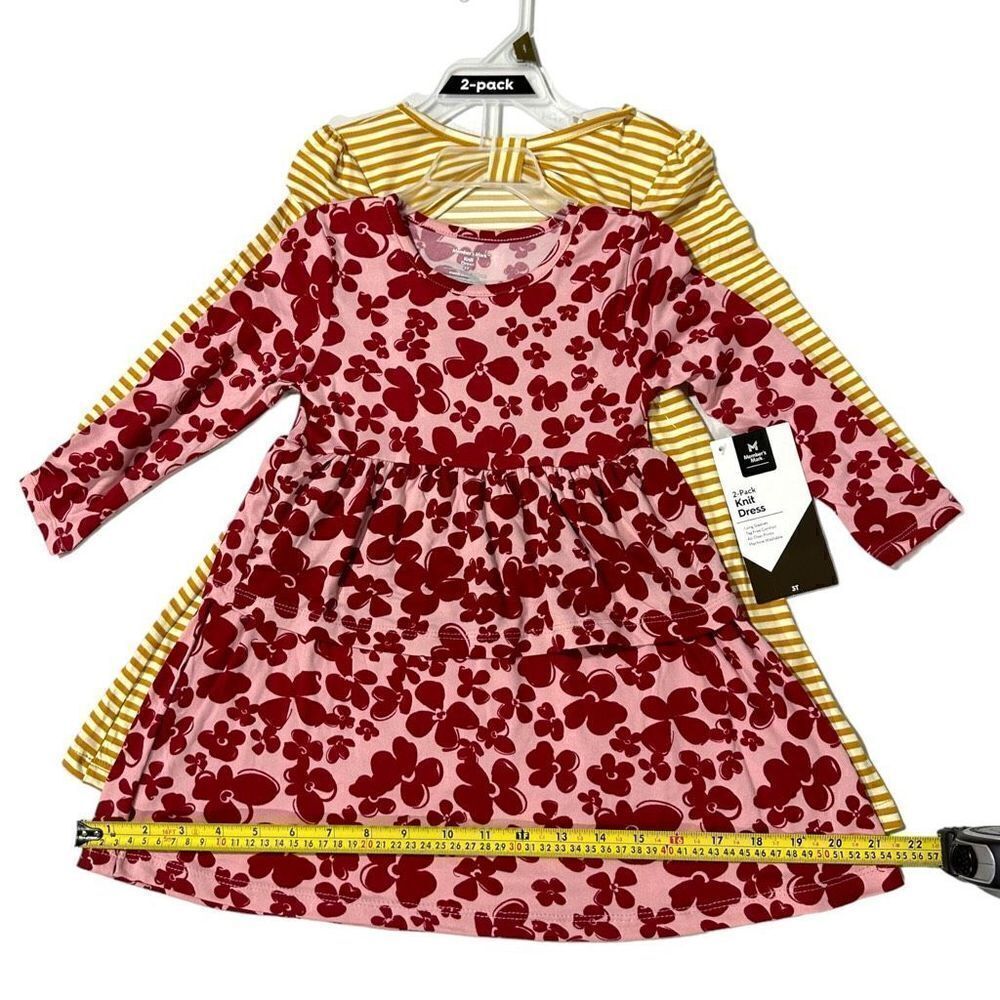 Member's Mark Girls' 2 Pack Dress Red Floral/Stripe Size 3T - Picture 7 of 15